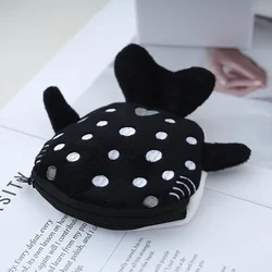 Cute Animal Plush Coin Purse with Keychain - Mini Wallet and Gift (Black)