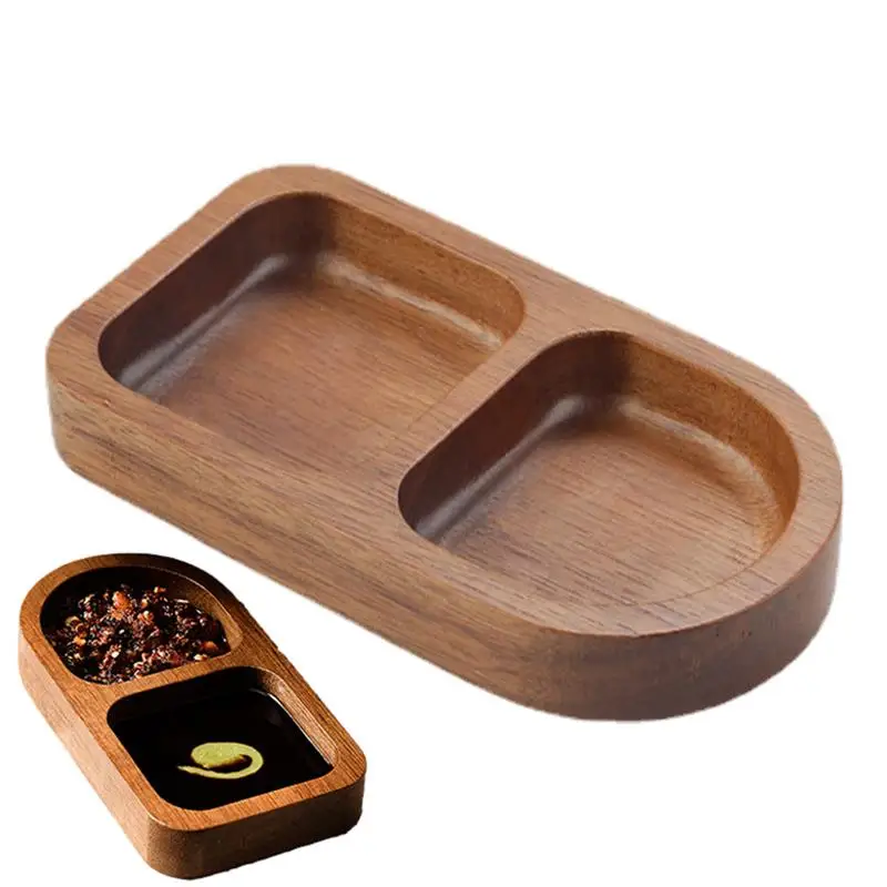 

Wood Appetizer Plate Soy Sauce Dishes for Sushi 2/3 Grids Dipping Saucer Seasoning Dish Smooth Dessert Plates Saucer Plate
