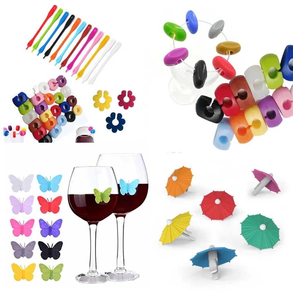 6/12pcs Wine Glass Marker Creative Butterfly Silicone Drink Charms Drinking Cup Identifier Sign Mark Food Grade Party Supplies glass identifiers