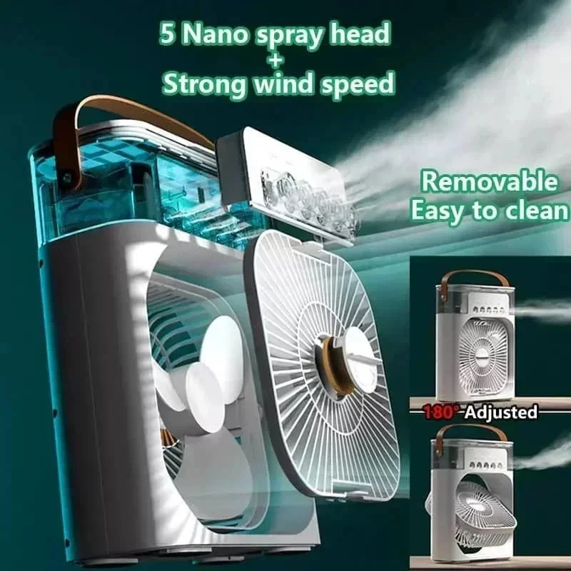 New 3 in 1 Portable Air Cooler, Mini Air Conditioner Fan with Humidifier & LED Night Light for Home Office 4