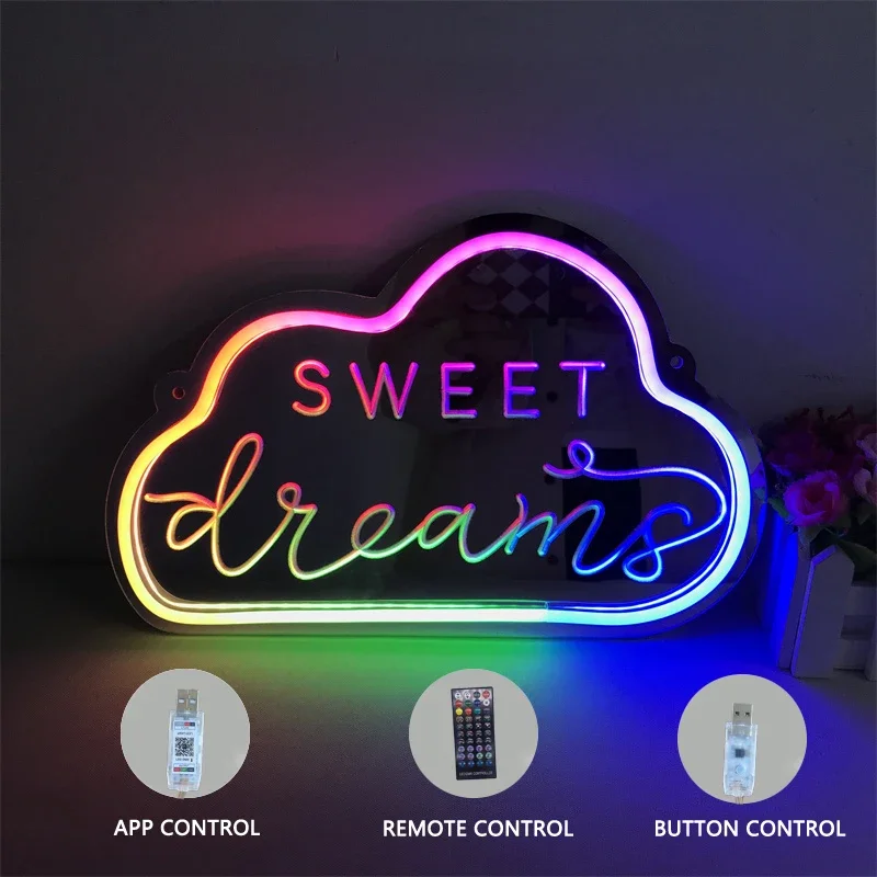 

Cloud Led Lights Colorful Sweet Dreams Neon Sign Flicker Mirror Neon Lamp Party Wedding Decoration Night Light Art Wall Decor