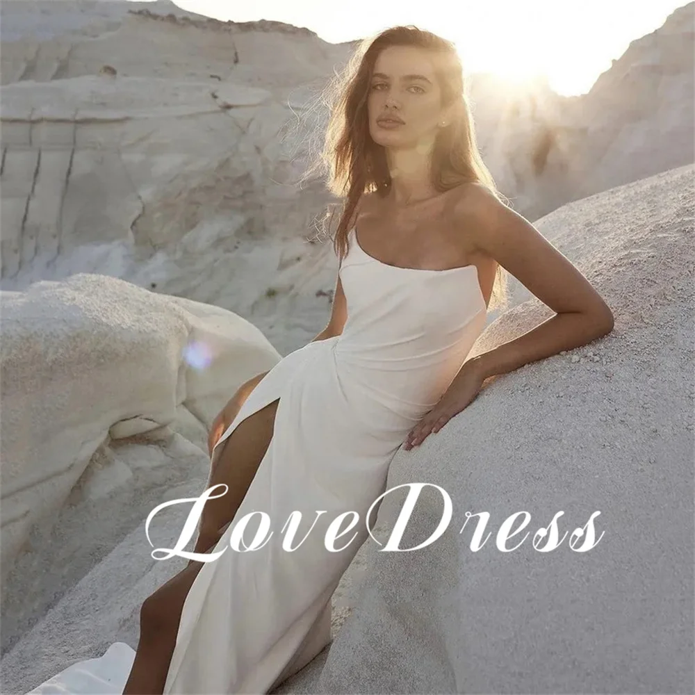 Customized Simple Stain Strapless Pleat Mermaid Wedding Dresses Sleeveless Side Slit Backless Floor Length Formal Bridal Gown 2