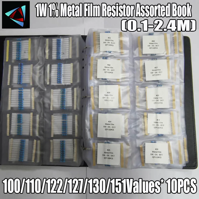 各種抵抗キットパック、151値、01r〜24m、オーム、1w、1-金属フィルム、サンプルブック