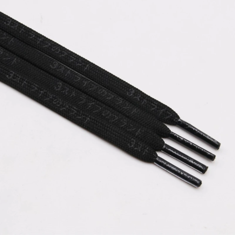 Weiou 7MM New Reflective Silk Screen Letter Printing Double Side String White Black 3M Reflective Japanese Katakana Shoelaces