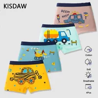 Lot de 4 culottes en coton pour garçon de 3 à 14 ans, sous-vêtements respirants pour enfants, motifs de voitures, boxer 1