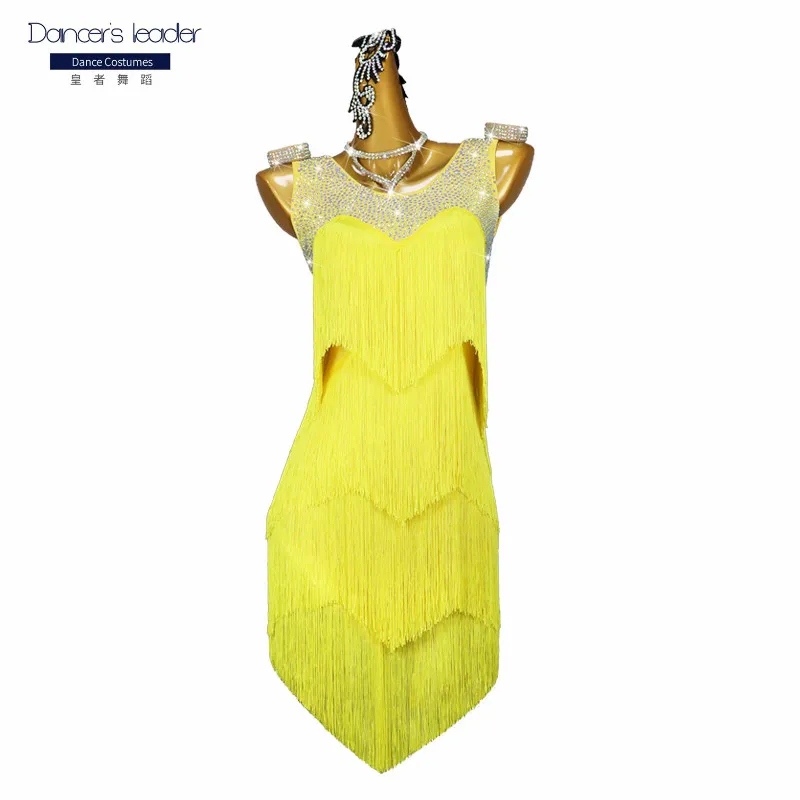 

High End Customized Latin Dance Double Line Encryption Tassel Handmade Diamond Chacha Tango Female Adult Stage Professional Suit
