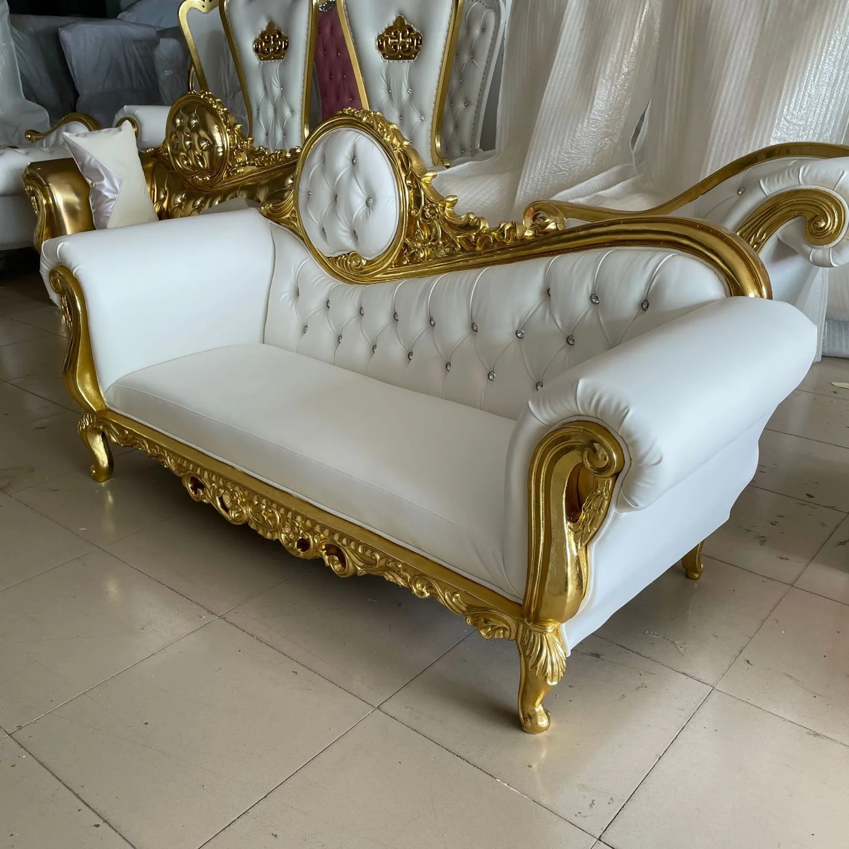 Luxury Party Furniture White Gold Wedding Royal King Throne Chair Queen Sofa