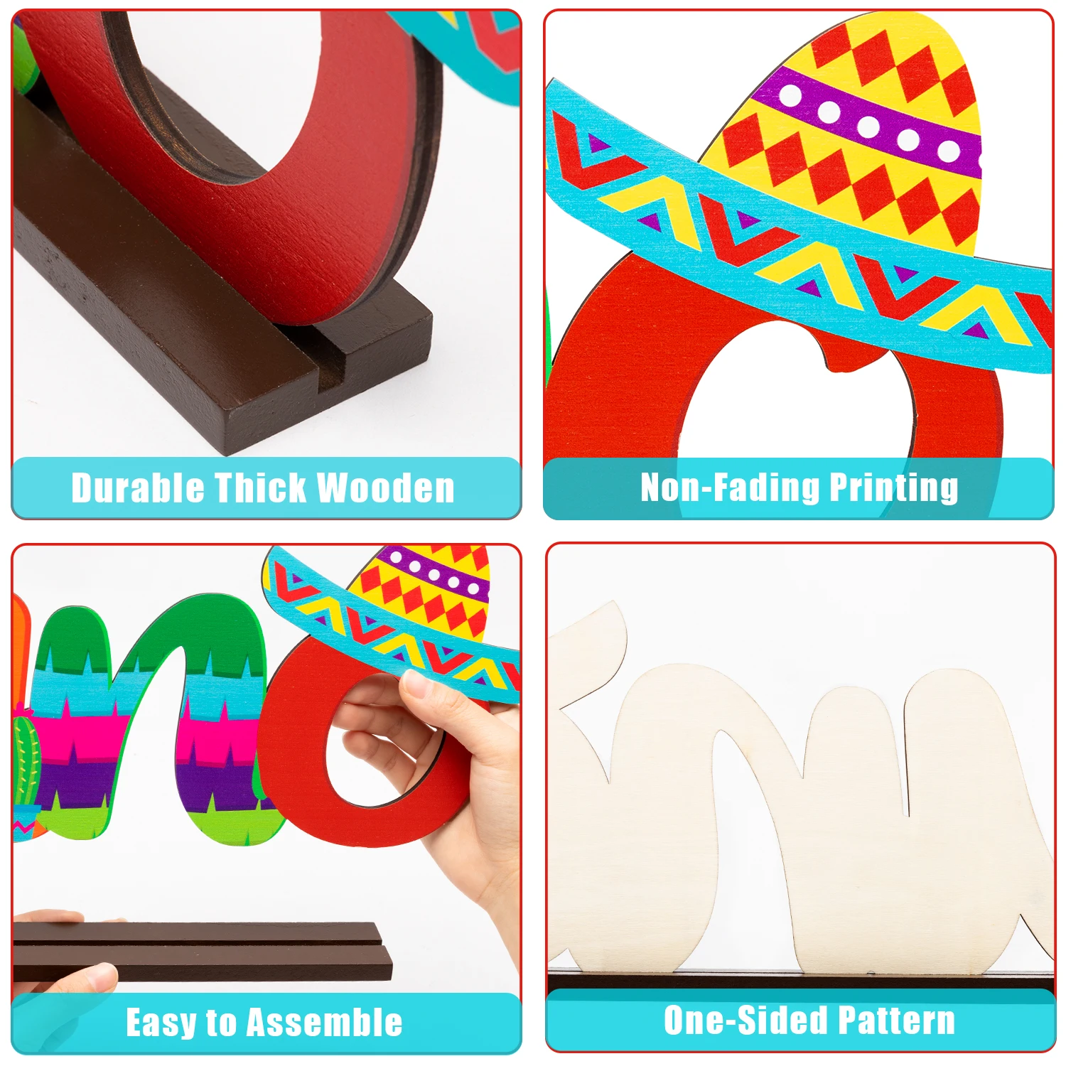 Mexican Festival ONE Wooden Desktop Centerpiece Photo Decor Props Display for 1st Birthday Party Tabletop Decoration Baby Shower