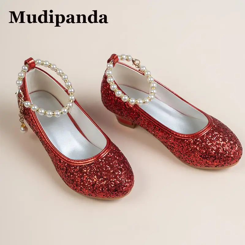 

Girl High-heeled Children's Crystal Single Kid's Silver Dress Catwalk Piano Performance Shoes Heels Shoes for Kids