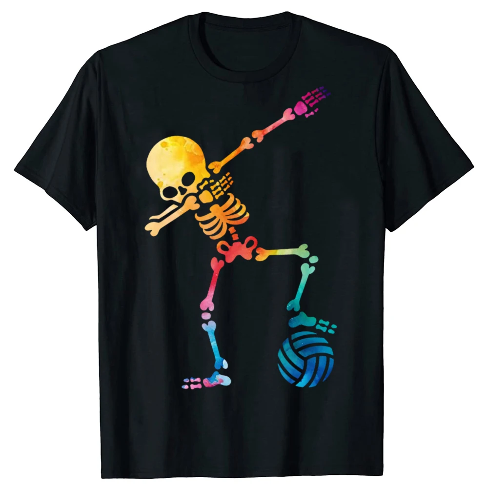 Volleyball-Spieler-Skelett Damen Herren Halloween T-Shirt Rundhals Kurzarm Mode T-Shirt Kleidung Lässige Basic T-Shirts