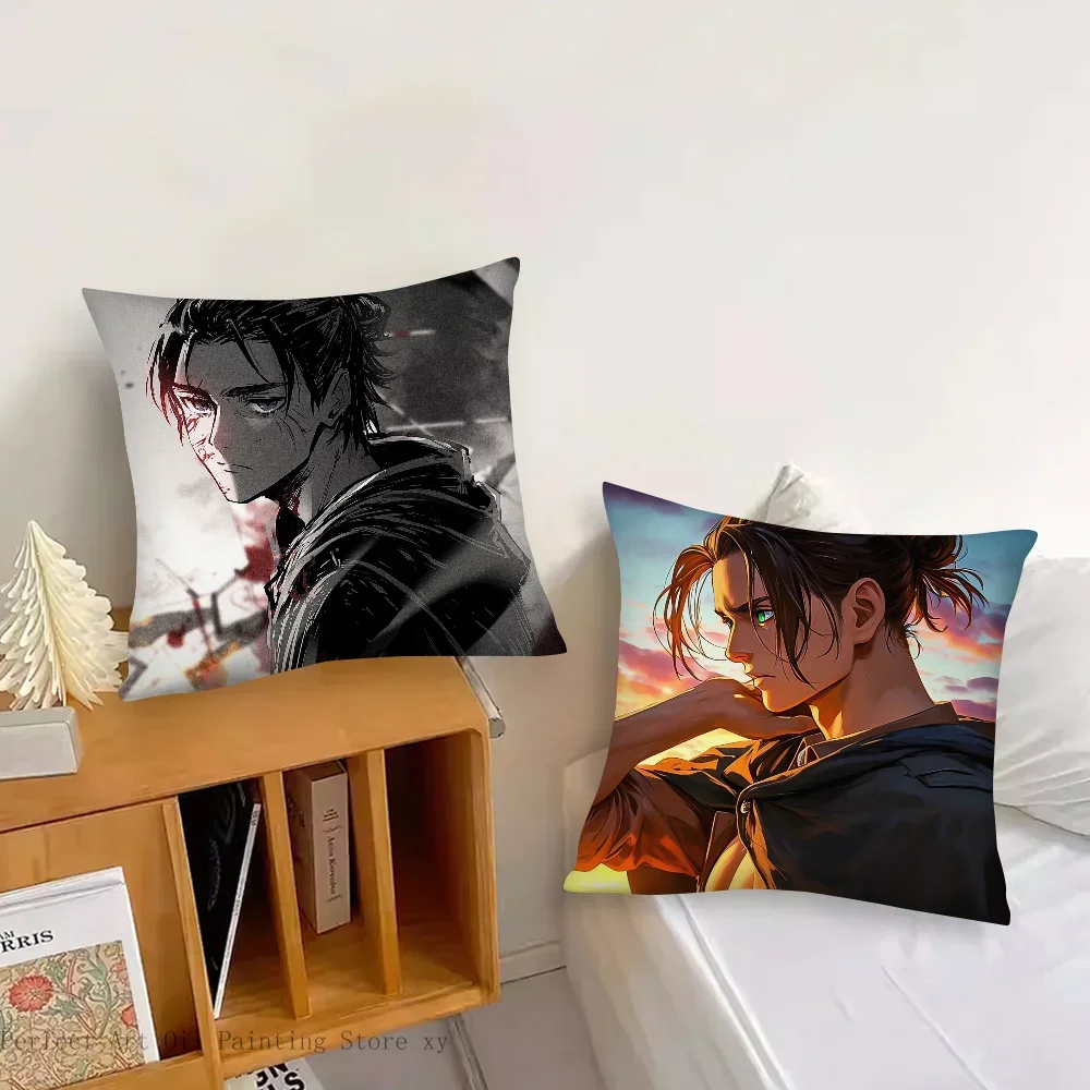Attack On Titan Eren Yeager Anime Pillow Case Square Pillow Bedroom Sofa Leisure ComfortCushionLiving Room Home Decoration 40X40 6