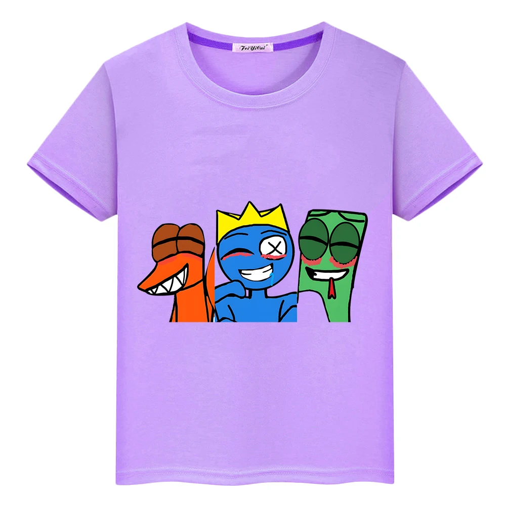 

Летняя короткая футболка Rainbow Friend для детей, для мальчиков 10 лет, y2k, цельный, с круглым вырезом, для мальчиков, футболки из 100% хлопка, топы для девочек, одежда