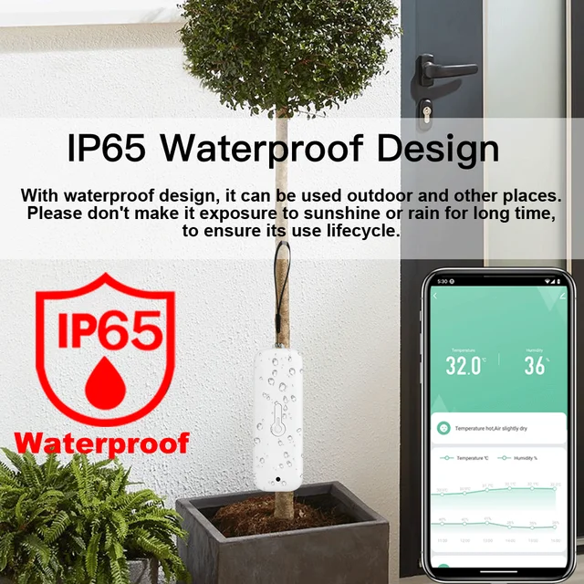 Tuya WiFi Temperature Humidity Sensor IP65 Waterproof Smart Thermometer Remote Control APP Work with Google Assistant Alexa 2