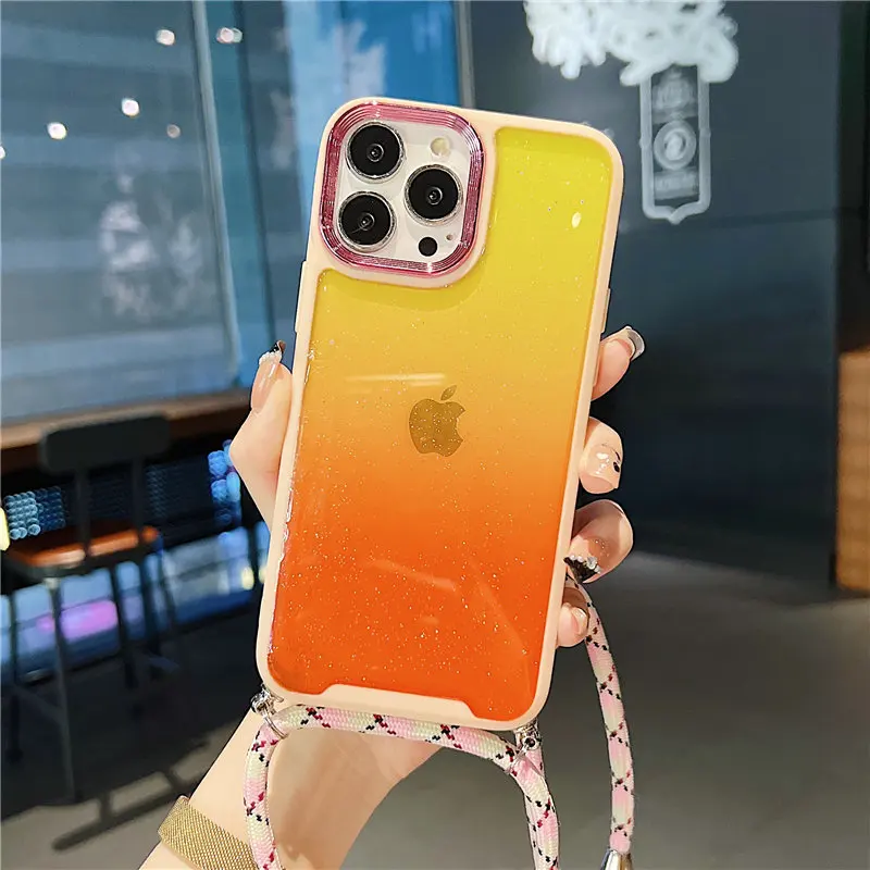 iphone 12 pro max clear case Gradient Glitter Crossbody Lanyard Strap Phone Case For iPhone 13 12 11 Pro Max XR XS Max X 7 8 Plus 13Pro 11 Clear Bumper Cover cute iphone 12 pro max cases