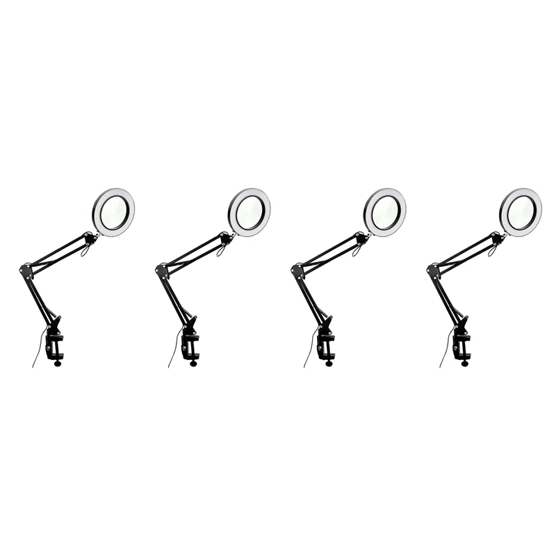 

4 Set 10X Magnifying Glass With Light And Clamp 3 Color Modes 10 Brightness Adjustable Magnifying Desk Lamp For Reading