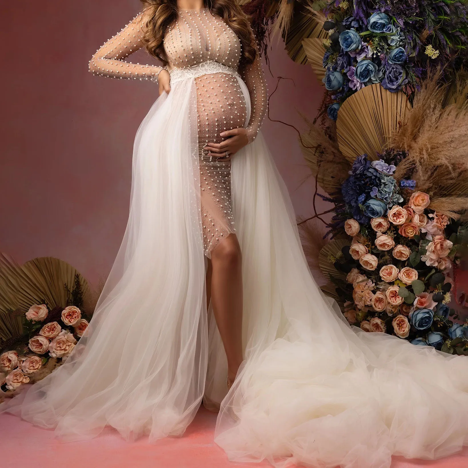 

Photography Skirts Women юбка женская Ivory Long Maxi Skirt with Train Lush Layered فساتين للحفلات الراقصة