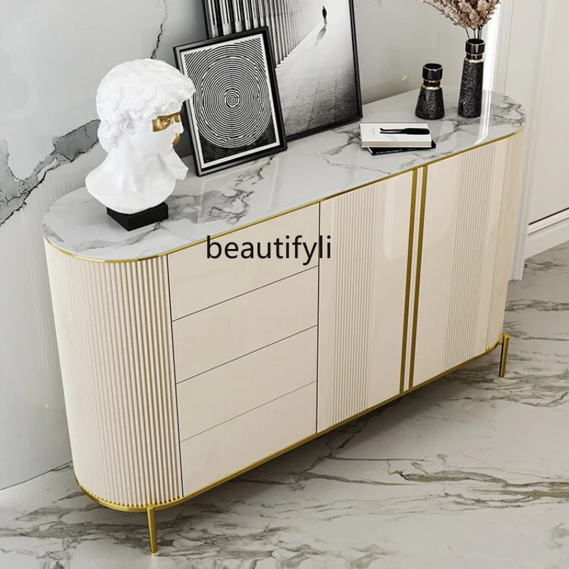 

Curved Stone Plate Sideboard Cabinet Light Luxury Modern Simple Storage Cabinet Hallway Locker