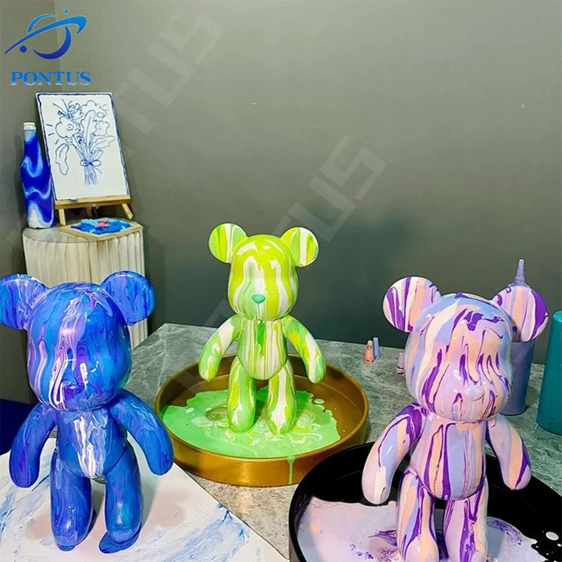 Fluid Bear Sculpture Handmade Painting Violence Bear Model DIY Painting Doll Parent-child Toy Bearbrick Doll Home Room Decor