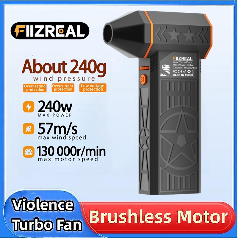 Fiizreal X50 Brushless Turbo Fan 240W High-Speed Portable 8000mAh Rechargeable 57m/s Typhoon Wind Type-C Charging Camping Fan