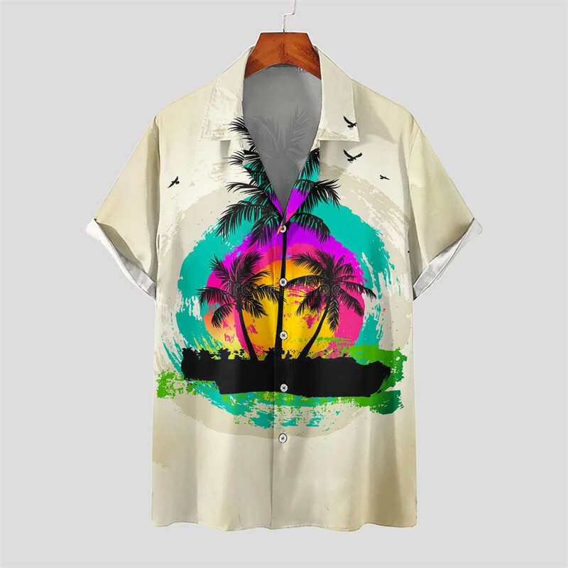 thumbnail image 1 of Nuevas camisas hawaianas para hombre, estilo tropical, estampado de flores, camisas Aloha de manga corta, estilo cubano, camisas informales de verano para vacaciones de gran tamaño, 1 of 5