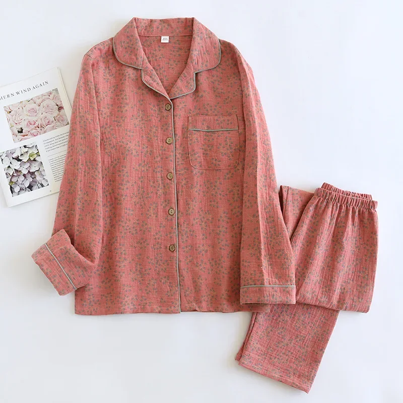 2024 New Women's Spring and Autumn Pajama Set 100% Cotton Jacquard Long Sleeve Two Piece Simple Cardigan Home Furnishing