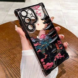 Japanese - Style Ancient House Airbag Phone Case - Clear Soft Cover - Galaxy S23 Ultra (Black - YYDSO1421)