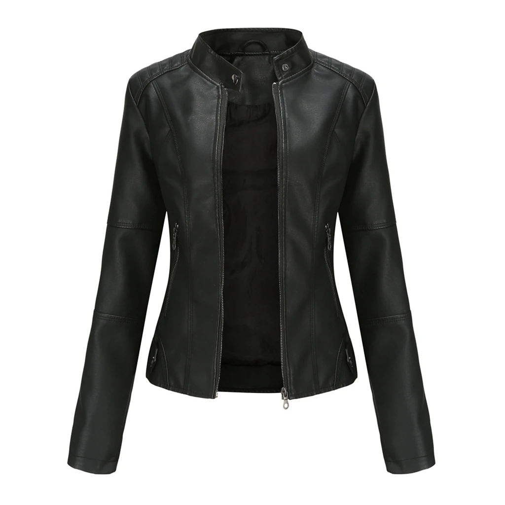 European Size Women\'s Leather Jacket Slim Fit Jacket Thin Spring and Autumn Jacket Women\'s Motorcycle Suit Large Standing Collar