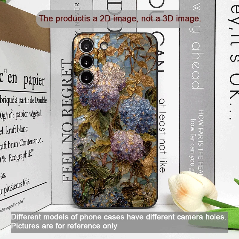 Blue Hydrangea Pattern Frosted Soft Phone Case with Abstract Flower Design