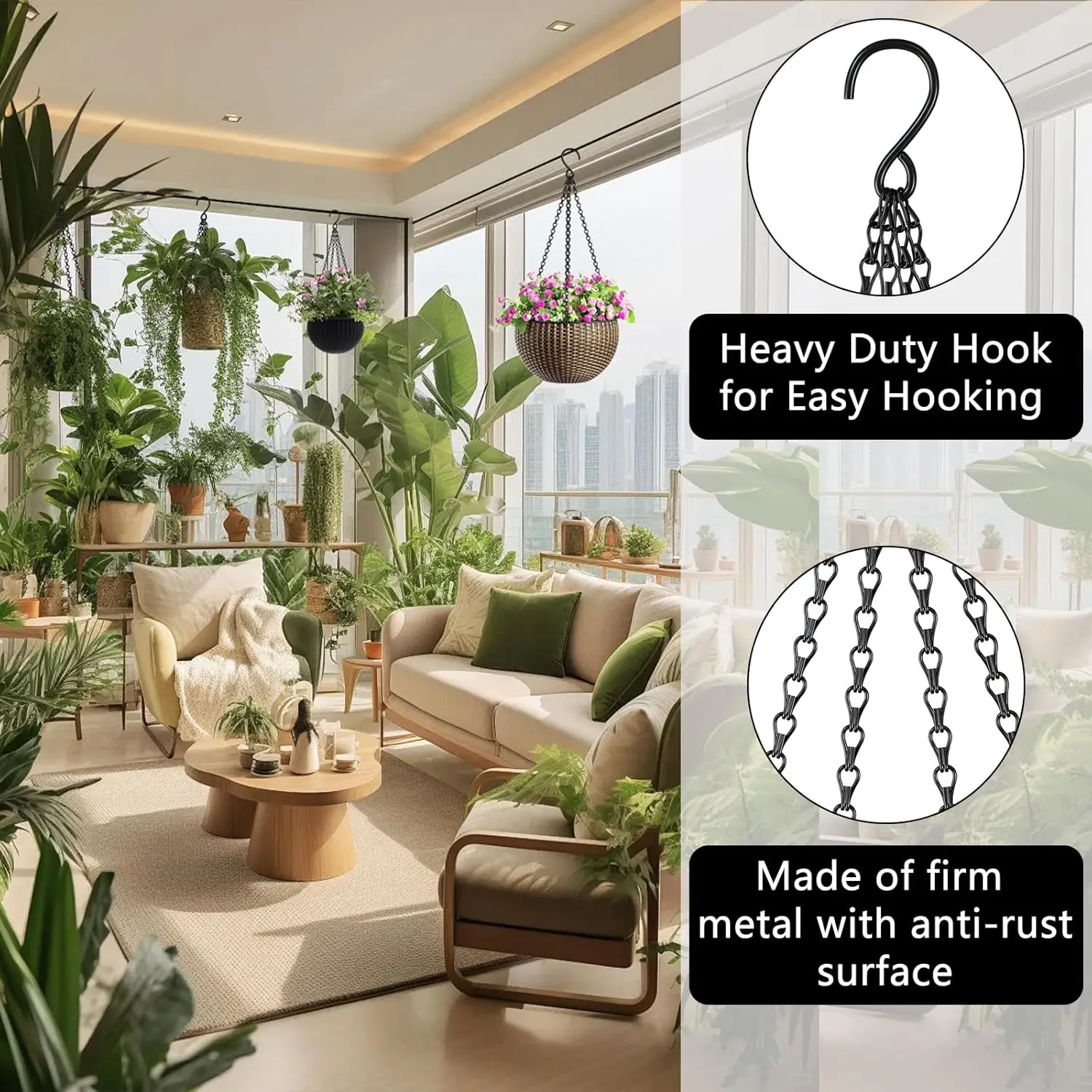 Flower Pot 40cm Imitation Rattan Hanging Basket Flower Pot Chain 3 Hooks Basin Hydroponic Plants Plant Grow Basin Home Garden Decor