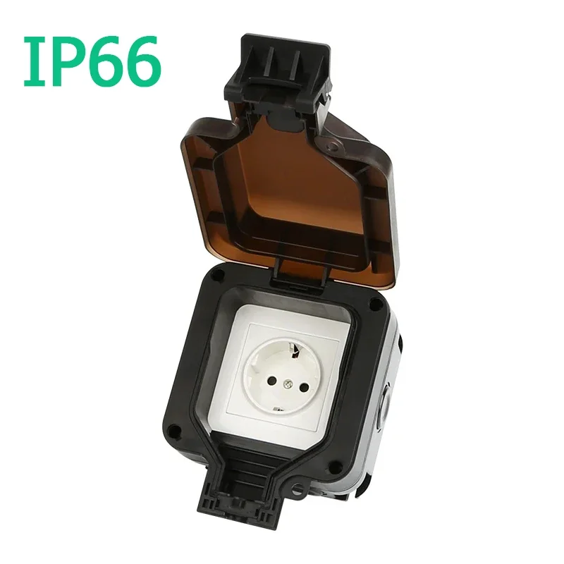Description Picture 4 of item16A EU KR Outdoor Wall Waterproof Sockets Outlets Korea Electrical Power 110-250V IP66 Weather Dust Proof Outside Master Plug