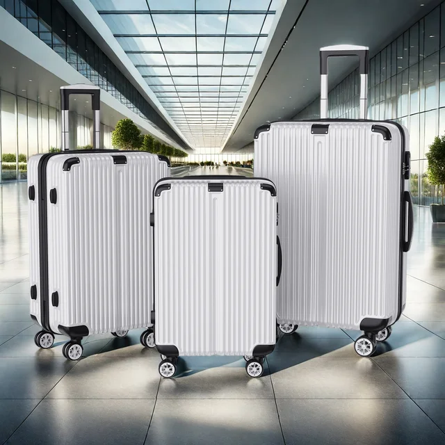Ensemble de bagages Anajqaqia 3 pièces en argent, 20/24/28 pouces, valise rigide avec porte-charge portable et roulettes à 360° °   Bagages à roulettes 1