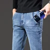 2022 Autumn New Men's Retro Blue Regular Fit Jeans Anti-theft Pocket Design Denim Stretch Straight-leg Pants Male Brand Trousers 5