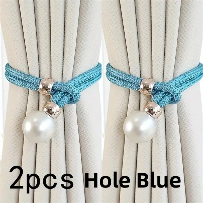 2-Pack Pearl Accent Curtain Tiebacks - 20-inch Faux Pearl & Rope Drapery Holdbacks for Sheer Voile Curtains,Elegant Window Decor