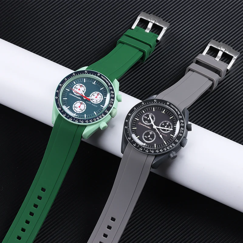 Hochfestes Silikon-Uhrenarmband mit gebogenem Ende, 20 22 mm, weiches Armband für Omega für Swatch Planet Moon Uhrenzubehör – Detail 6