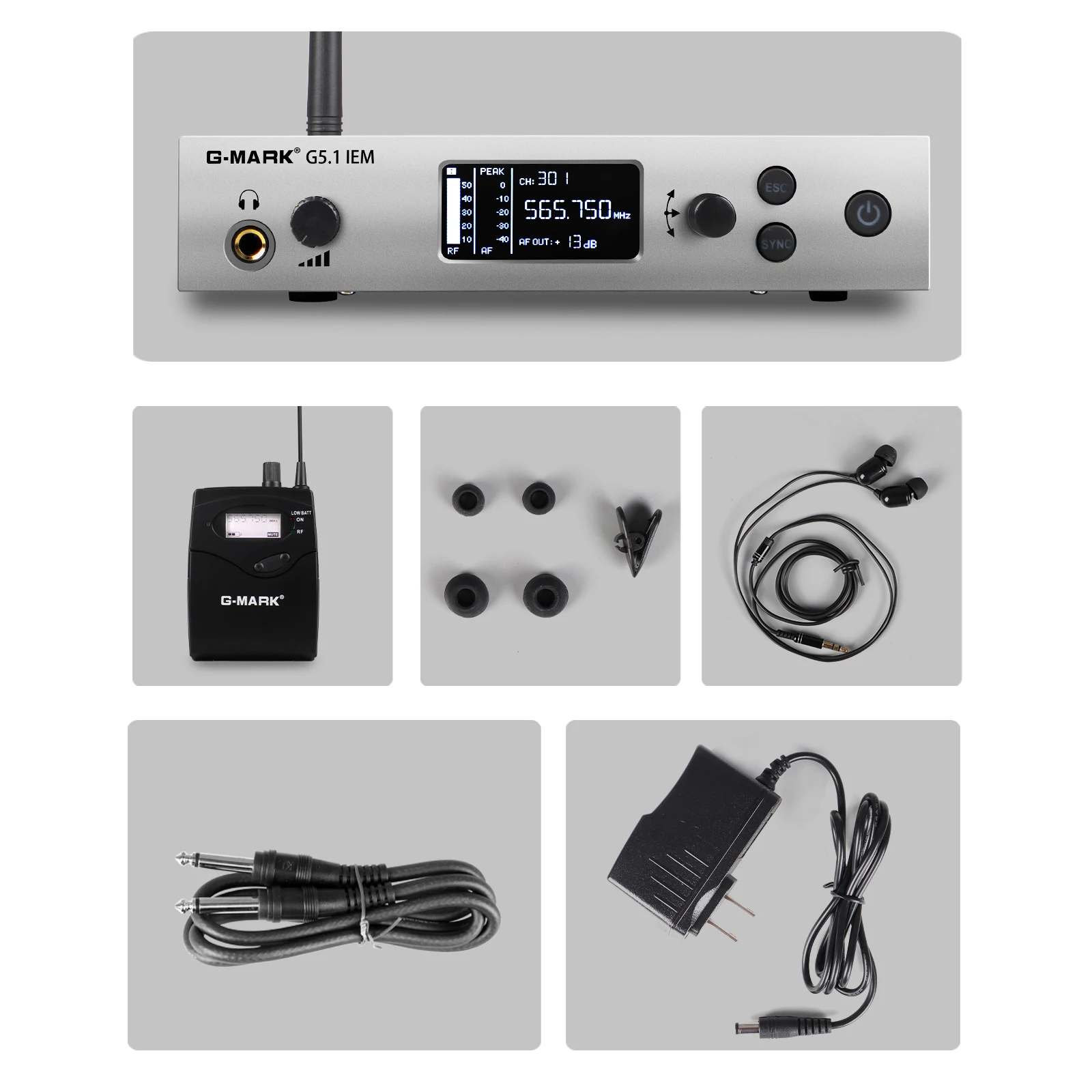 G-MARK G5.1 IEM Single Channel UHF Frequency Selectable Stage Performances Professionnel Real Time Wireless Inear Monitor System