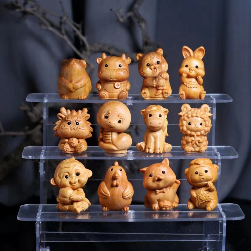 

Arborvitae Wood Carving Hand Pieces Zodiac Cute Animal Desktop Decoration Crafts Crafts Gift Support Set