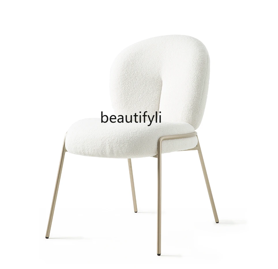 

Italian Minimalist White Lamb Wool Fabric Dressing Stool Living Room Fashion Modern Large Flat Sofa Dining Chair