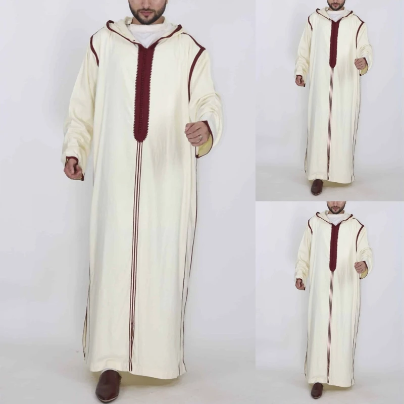 Men Robe Muslim Clothes Loose Hoodies Arab Middle Robe Durable Kaftan Muslim Thobe Dubai Long Sleeve Gown Ethnic Clothes - Image 3