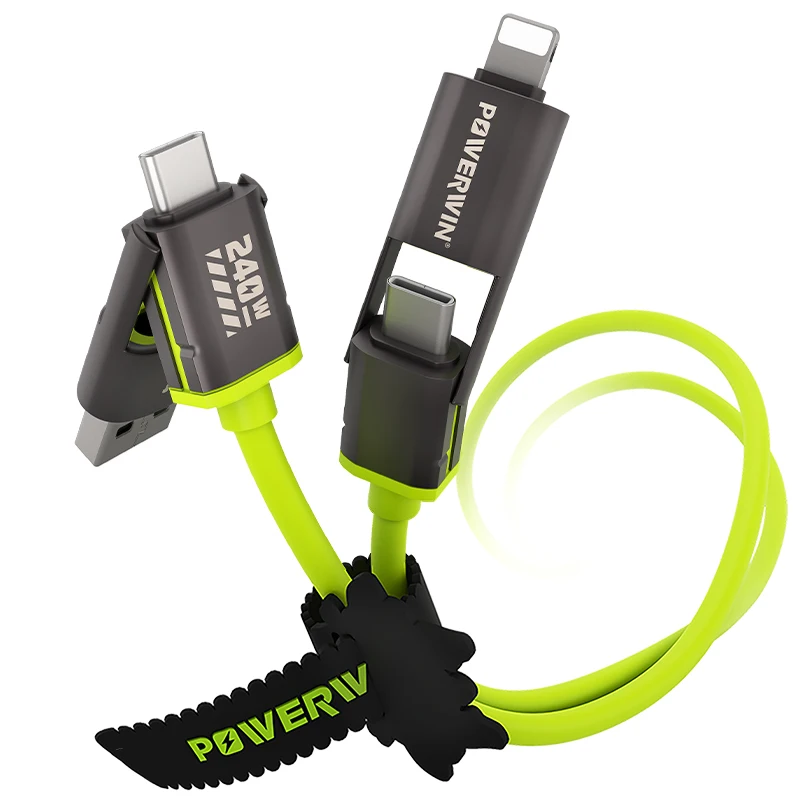 Cable de Carga Universal 4 en 1 PWC240, 240W PD3.1 Tipo-C con USB-A Multipuerto, Carga Rápida para Todos los Dispositivos