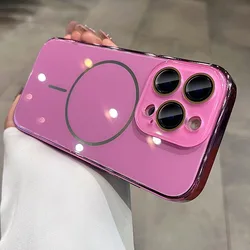 Luxury Plated MagSafe Case with Magnetic Wireless Charging and Lens Protector Cover - iPhone 12 Pro Max (DBC rose)