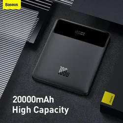 Baseus 100W Power Bank 20000mAh Type C PD Fast Charging Powerbank Portable External Battery Charger for Notebook with 100W Cable