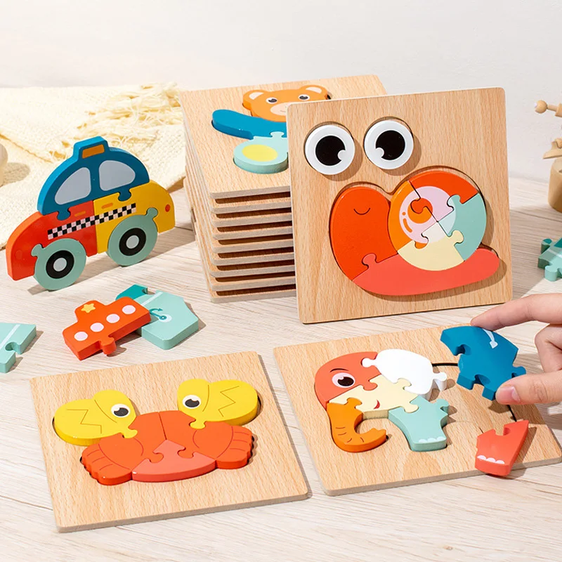 

Wooden children's cartoon animal three-dimensional puzzle for infants and young children's hand grabbing board early education