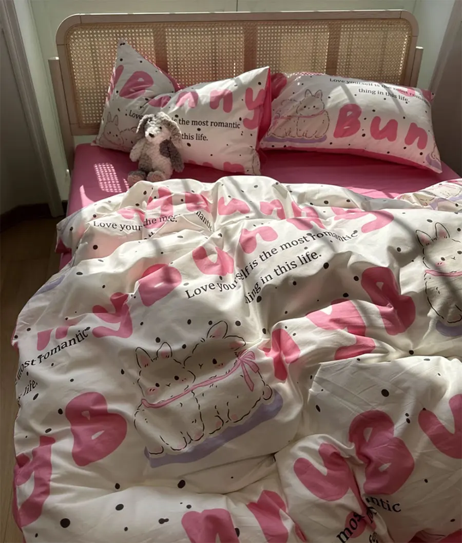 

Cute cartoon rabbit letter bedding set teen,twin full queen king lovely cotton home textile bed sheet pillow case quilt cover