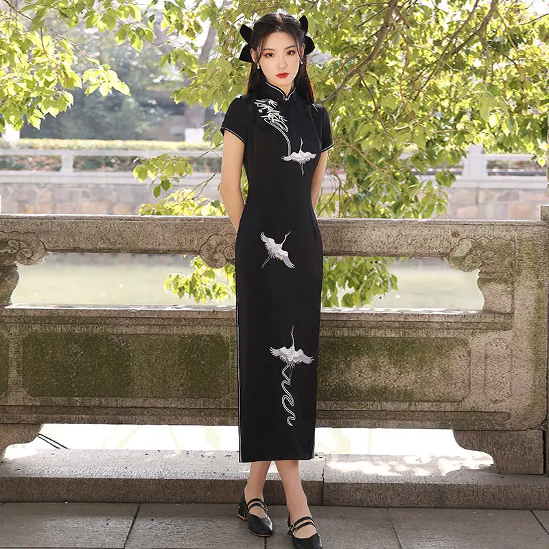 Chinese Traditional Oriental Dress Summer Black Modern Elegant Cheongsam  Qipao | eBay