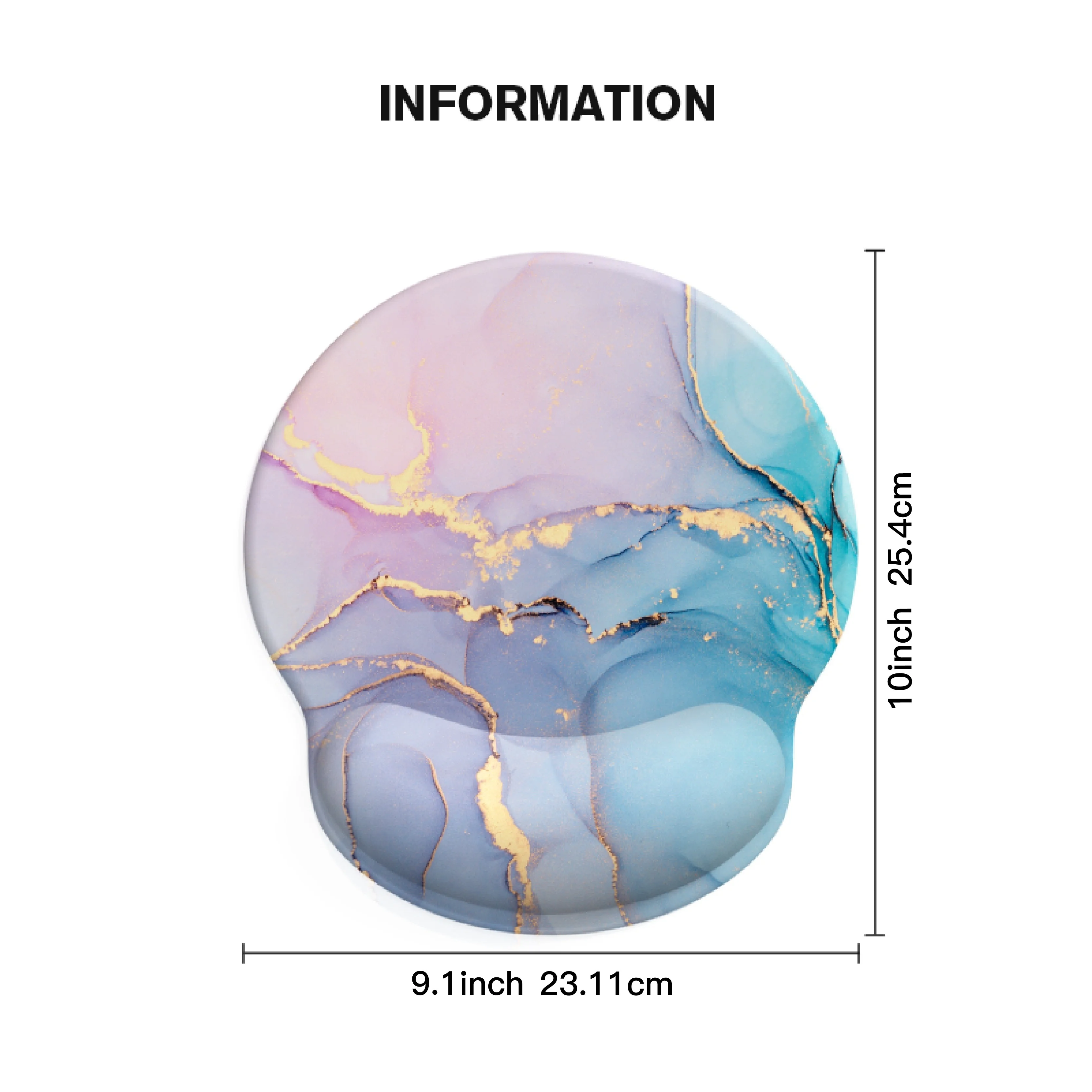 Powder Blue Gradient Marble Texture Round Wrist Rest Rubber Mouse Pad 3