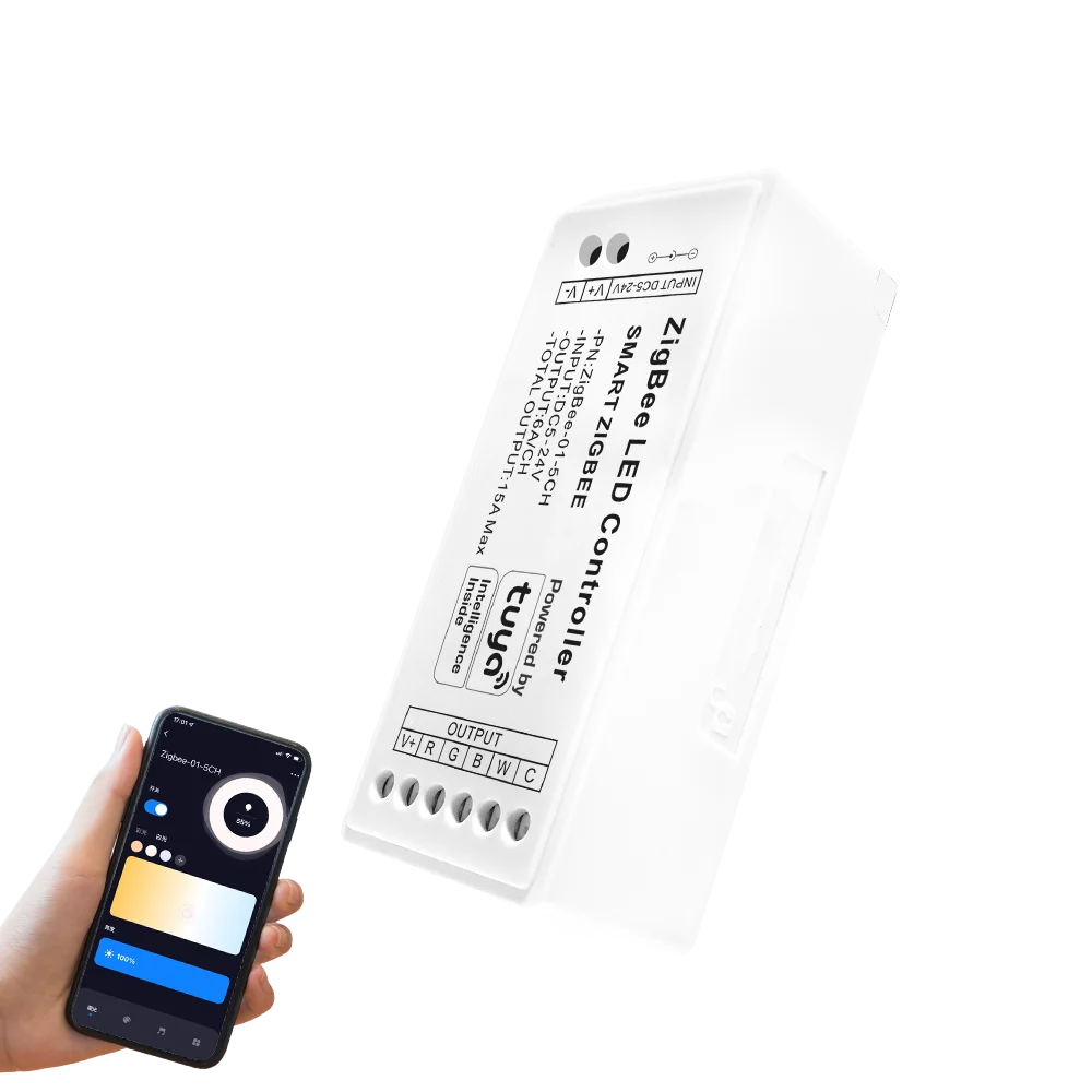 Фото Контроллер Zigbee RGBCCT, 15 А, 5-24 В, 12 В, 180 Вт, Alexa, 5 каналов, RGBWC, RGBCW, цветовая температура, RGB + CCT контроллер светодиодной ленты №3