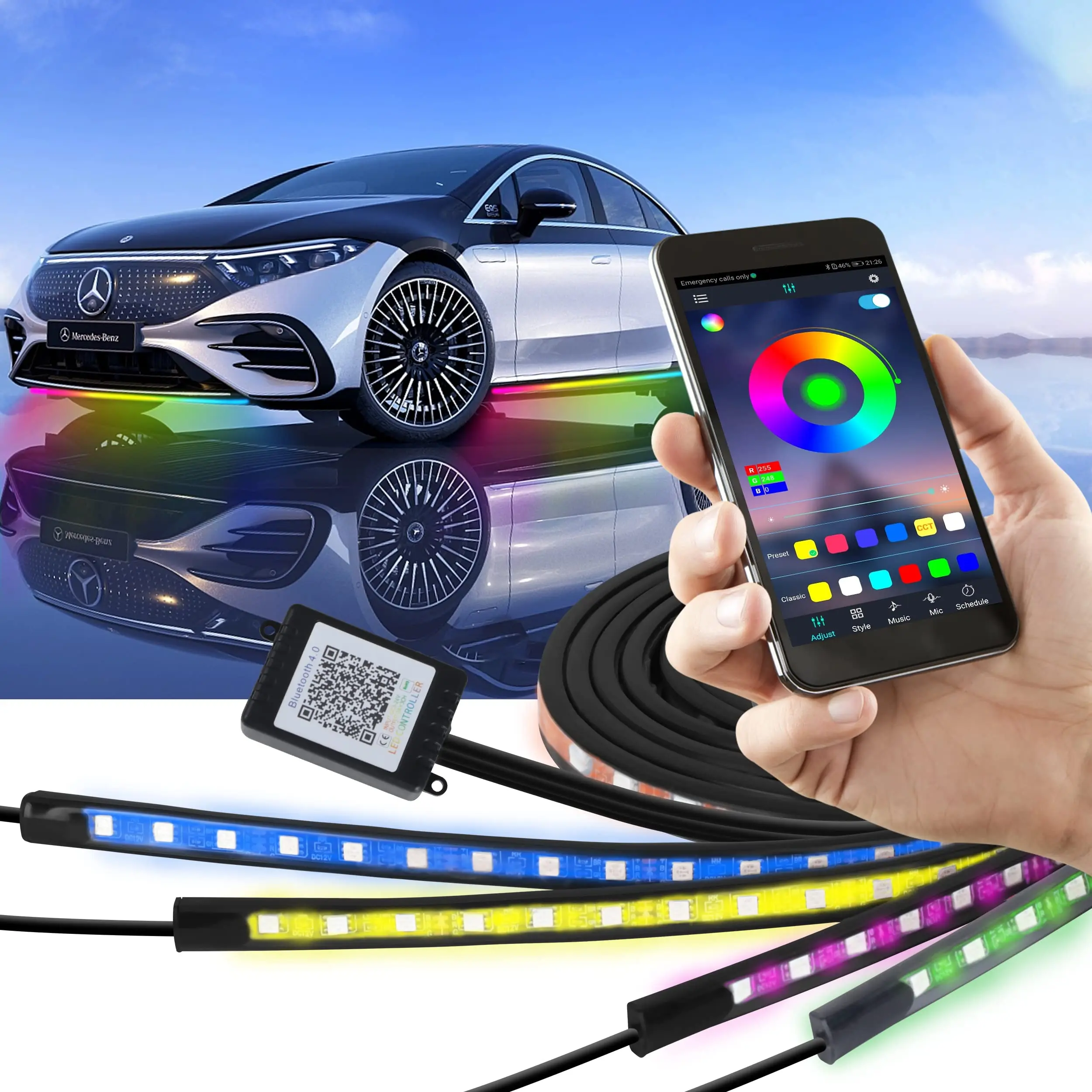 Kit de luces LED para Chasis de coche, lámpara de neón de 12V, iluminación  debajo del cuerpo, luz LED de atmósfera, aplicación de Control de sonido,  tiras flexibles RGB - AliExpress