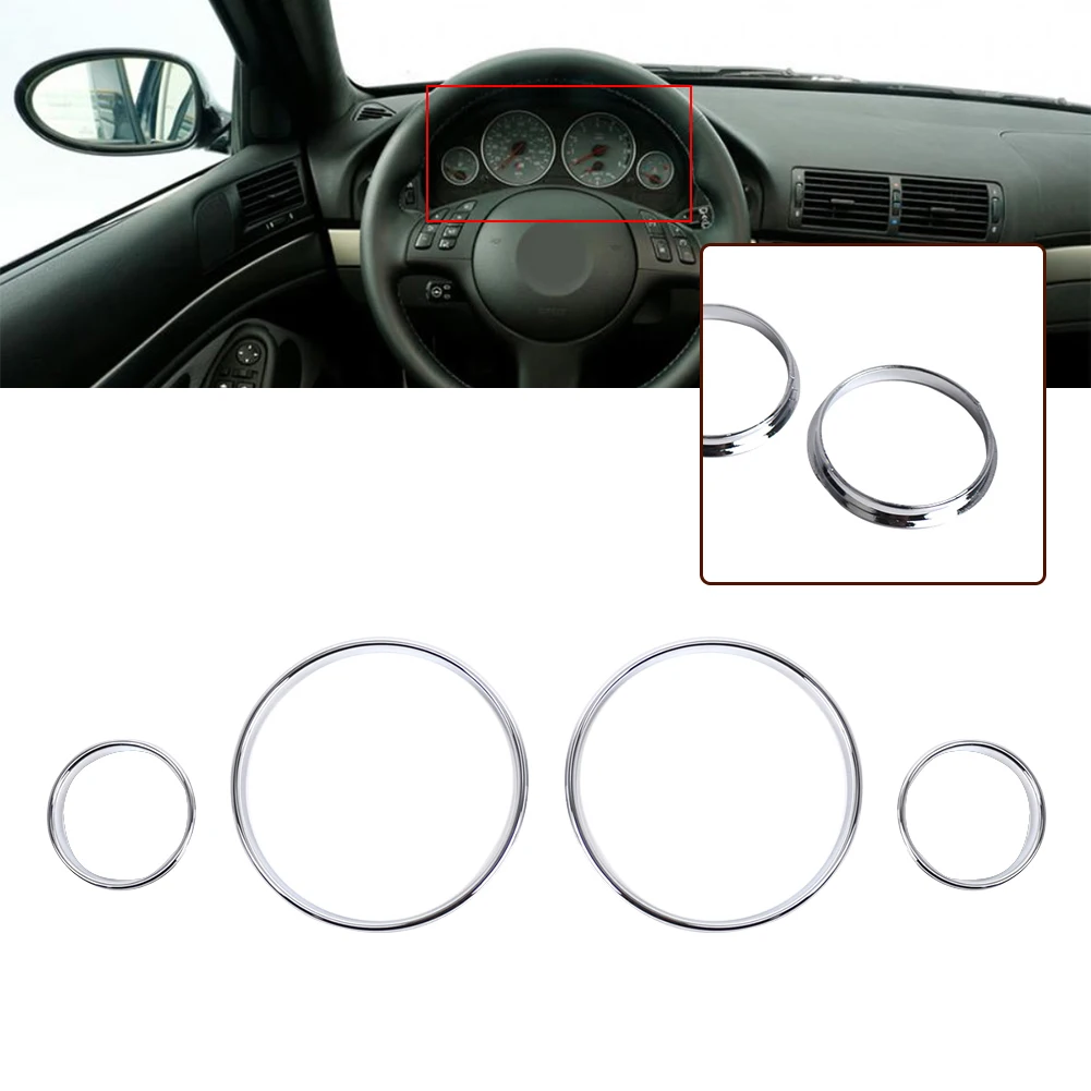 

4PCS Chrome Dashboard Gauge Ring Bezel Set 5.1*5.1*0.7cm, 9.8*9.8*0.7cm Fit For BMW 7 Series E38 1994-2001/ X5 E53 1999-2006