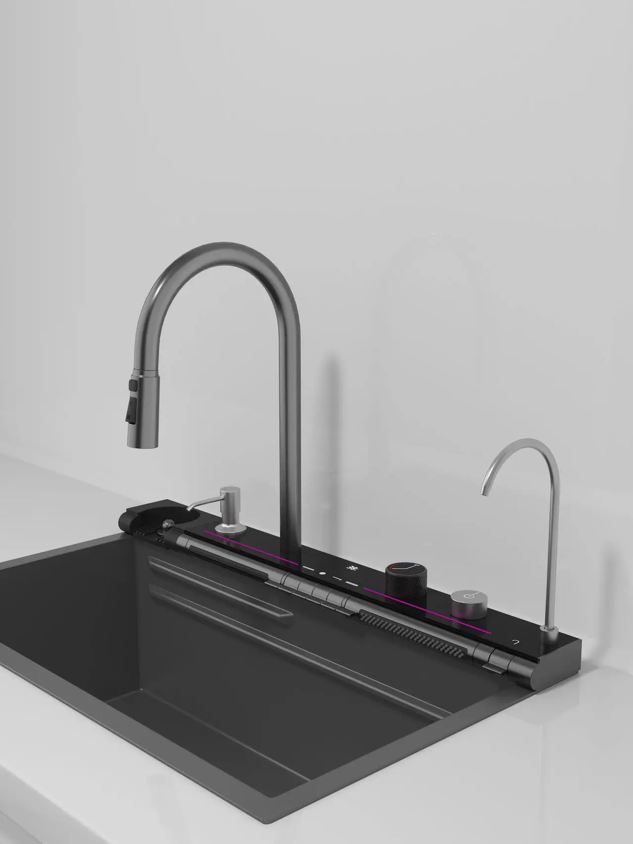 Description Picture 5 of itemStainless Steel Kitchen Waterfall Sink Embossed Digital Display Large Single Slot All-in-one Faucet Multi-functional Wash Bain