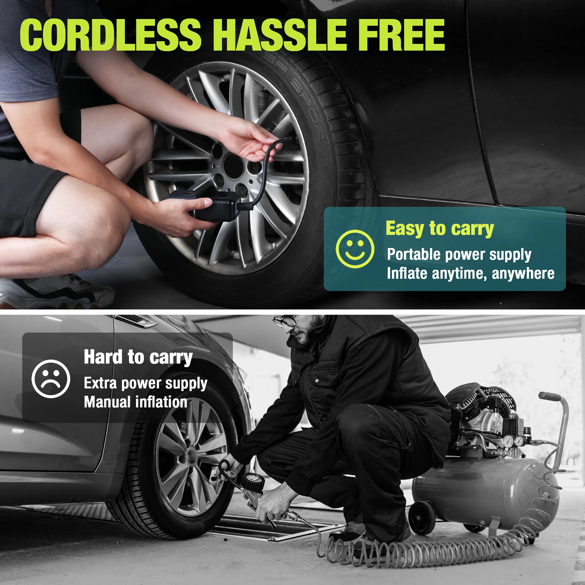 7.2V Tire Inflator 150PSI Portable Air Compressor for Motorcycle Bicycle Boat AUTO Tyre Balls with LCD Digital Display WORKPRO